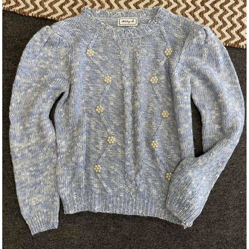 Vintage Ashley S Sweater Womens S Cable Knit Pearl 90s‎ Cottage Granny Coquette